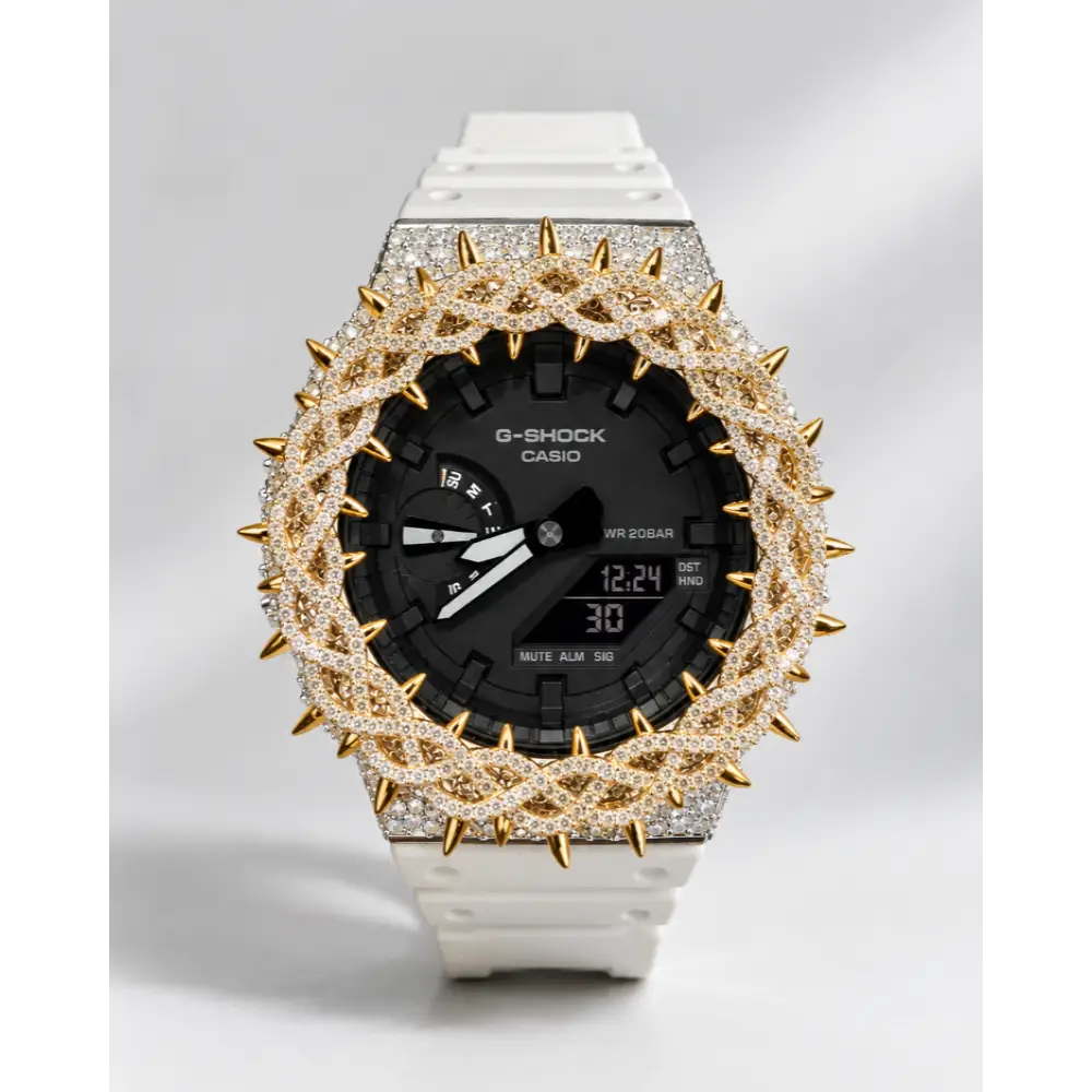 Montre CasiOak Custom Hip Hop – Moissanite 925 Silver Iced Thorn Black Silver/Gold - Mod G-Shock GA2100