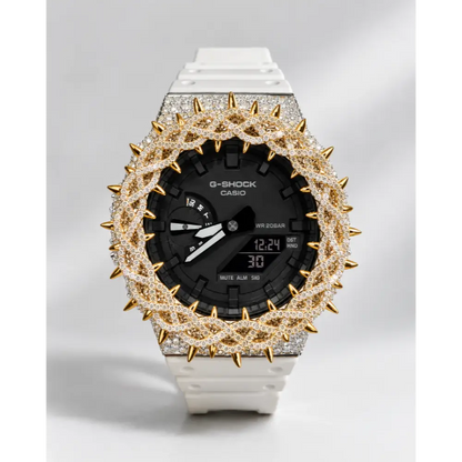 Montre CasiOak Custom Hip Hop – Moissanite 925 Silver Iced Thorn Black Silver/Gold - Mod G-Shock GA2100