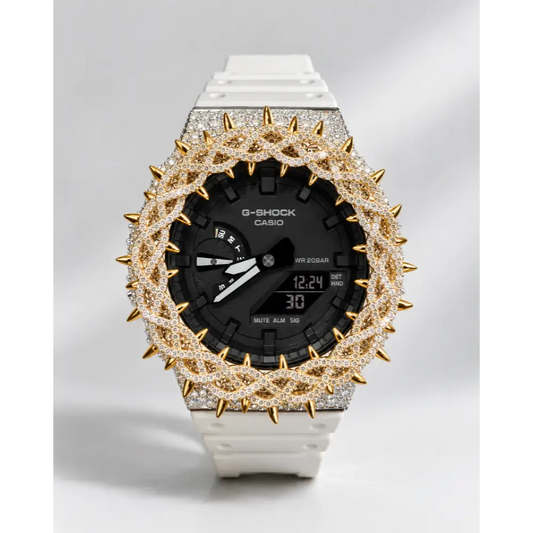 Montre CasiOak Custom Hip Hop – Moissanite 925 Silver Iced Thorn Black Silver/Gold - Mod G-Shock GA2100