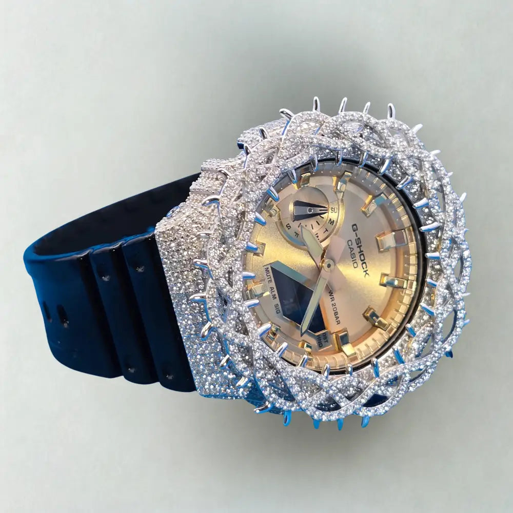 Montre CasiOak Custom Hip Hop – Moissanite 925 Gold Iced Thorn Black Gold - Mod G-Shock GA2100