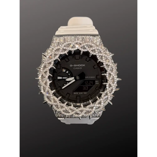Moissanite Iced-Out G Shock GA-2100 – 925 Silver Bezel Thorn – Custom Luxury Watch | Hip Hop Style | Diamond Tester Pass