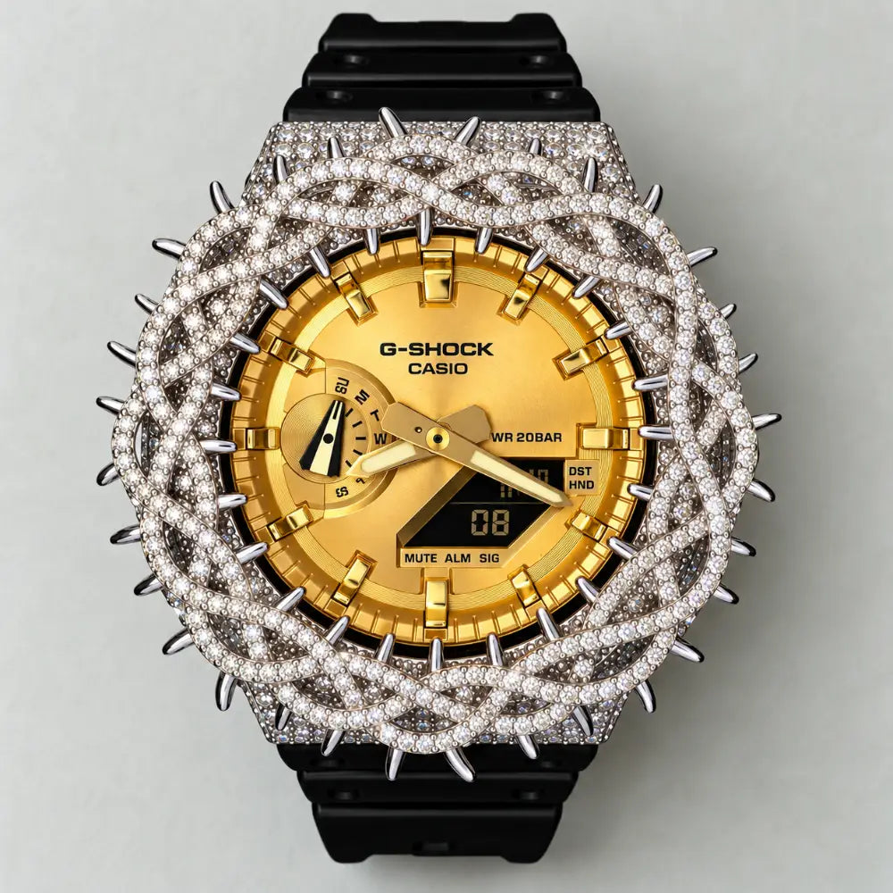 Montre Custom Hip Hop – Moissanite 925 Gold Iced Thorn Black Gold - Mod G-Shock GA2100