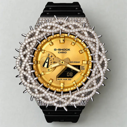 Montre Custom Hip Hop – Moissanite 925 Gold Iced Thorn Black Gold - Mod G-Shock GA2100