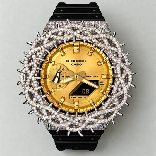 Montre Custom Hip Hop – Moissanite 925 Gold Iced Thorn Black Gold - Mod G-Shock GA2100