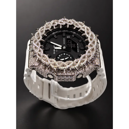 Moissanite Iced-Out G Shock GA-2100 – 925 Silver Bezel Thorn – Custom Luxury Watch | Hip Hop Style | Diamond Tester Pass
