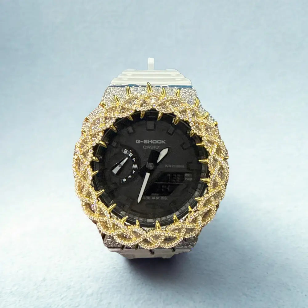 Montre CasiOak Custom Hip Hop – Moissanite 925 Silver Iced Thorn Black Silver/Gold - Mod G-Shock GA2100