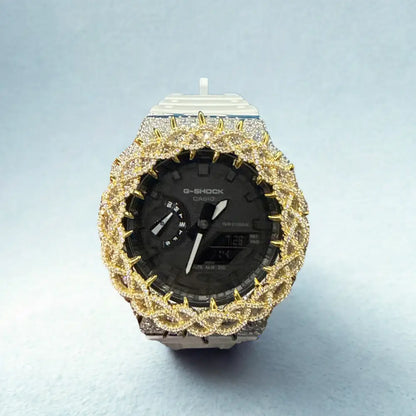 Montre CasiOak Custom Hip Hop – Moissanite 925 Silver Iced Thorn Black Silver/Gold - Mod G-Shock GA2100