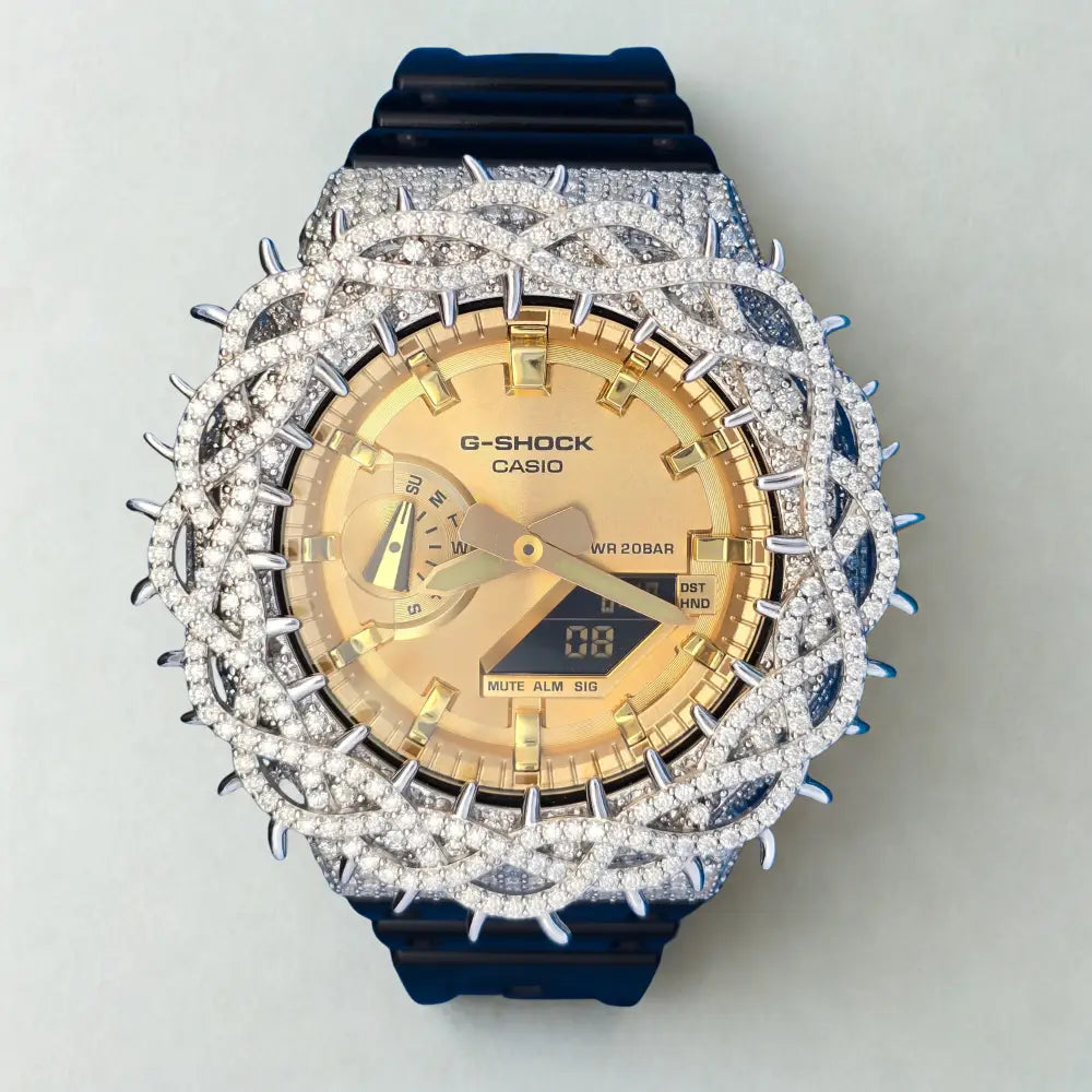 Montre CasiOak Custom Hip Hop – Moissanite 925 Gold Iced Thorn Black Gold - Mod G-Shock GA2100