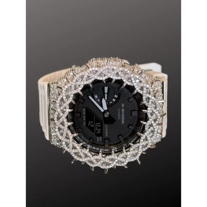 Moissanite Iced-Out G Shock GA-2100 – 925 Silver Bezel Thorn – Custom Luxury Watch | Hip Hop Style | Diamond Tester Pass