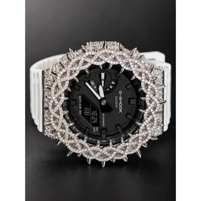 Moissanite Iced-Out G Shock GA-2100 – 925 Silver Bezel Thorn – Custom Luxury Watch | Hip Hop Style | Diamond Tester Pass