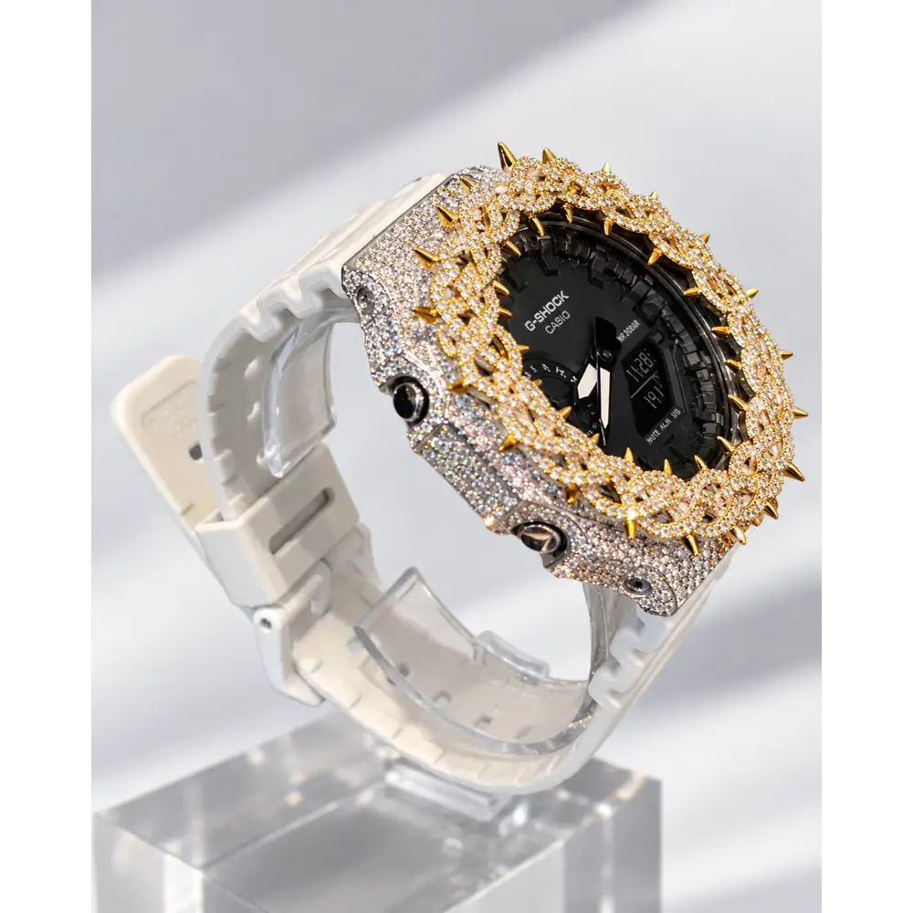 Montre CasiOak Custom Hip Hop – Moissanite 925 Silver Iced Thorn Black Silver/Gold - Mod G-Shock GA2100