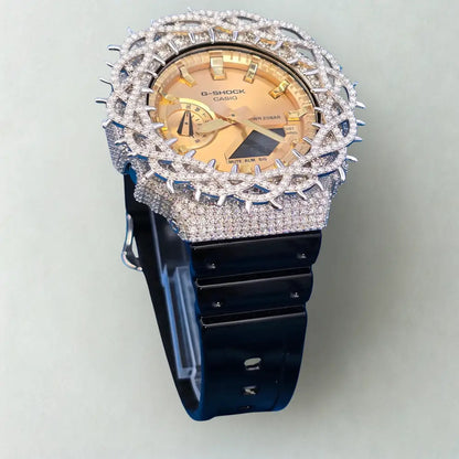 Montre CasiOak Custom Hip Hop – Moissanite 925 Gold Iced Thorn Black Gold - Mod G-Shock GA2100