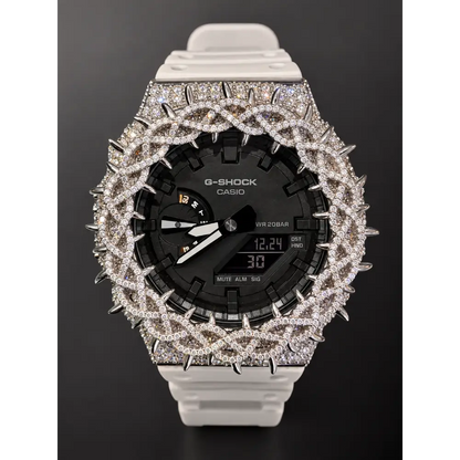 Moissanite Iced-Out G Shock GA-2100 – 925 Silver Bezel Thorn – Custom Luxury Watch | Hip Hop Style | Diamond Tester Pass