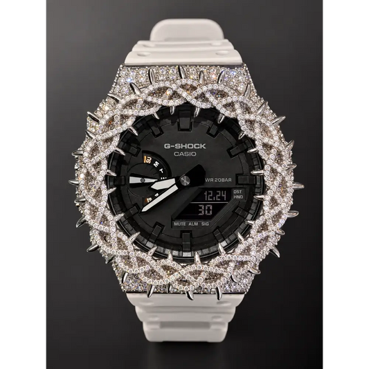 Moissanite Iced-Out G Shock GA-2100 – 925 Silver Bezel Thorn – Custom Luxury Watch | Hip Hop Style | Diamond Tester Pass