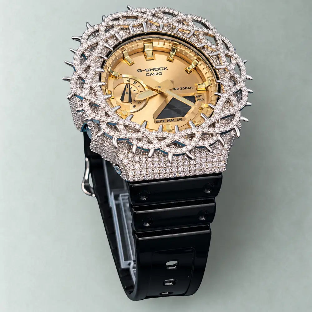 Montre Custom Hip Hop – Moissanite 925 Gold Iced Thorn Black Gold - Mod G-Shock GA2100