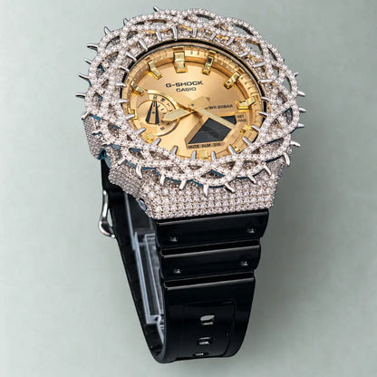 Montre Custom Hip Hop – Moissanite 925 Gold Iced Thorn Black Gold - Mod G-Shock GA2100