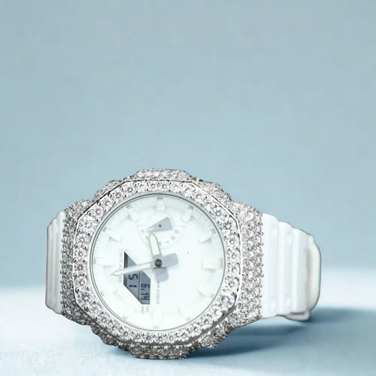 Montre CasiOak Custom Hip Hop – Moissanite 925 Silver Iced White Dial - Mod G-Shock GA2100