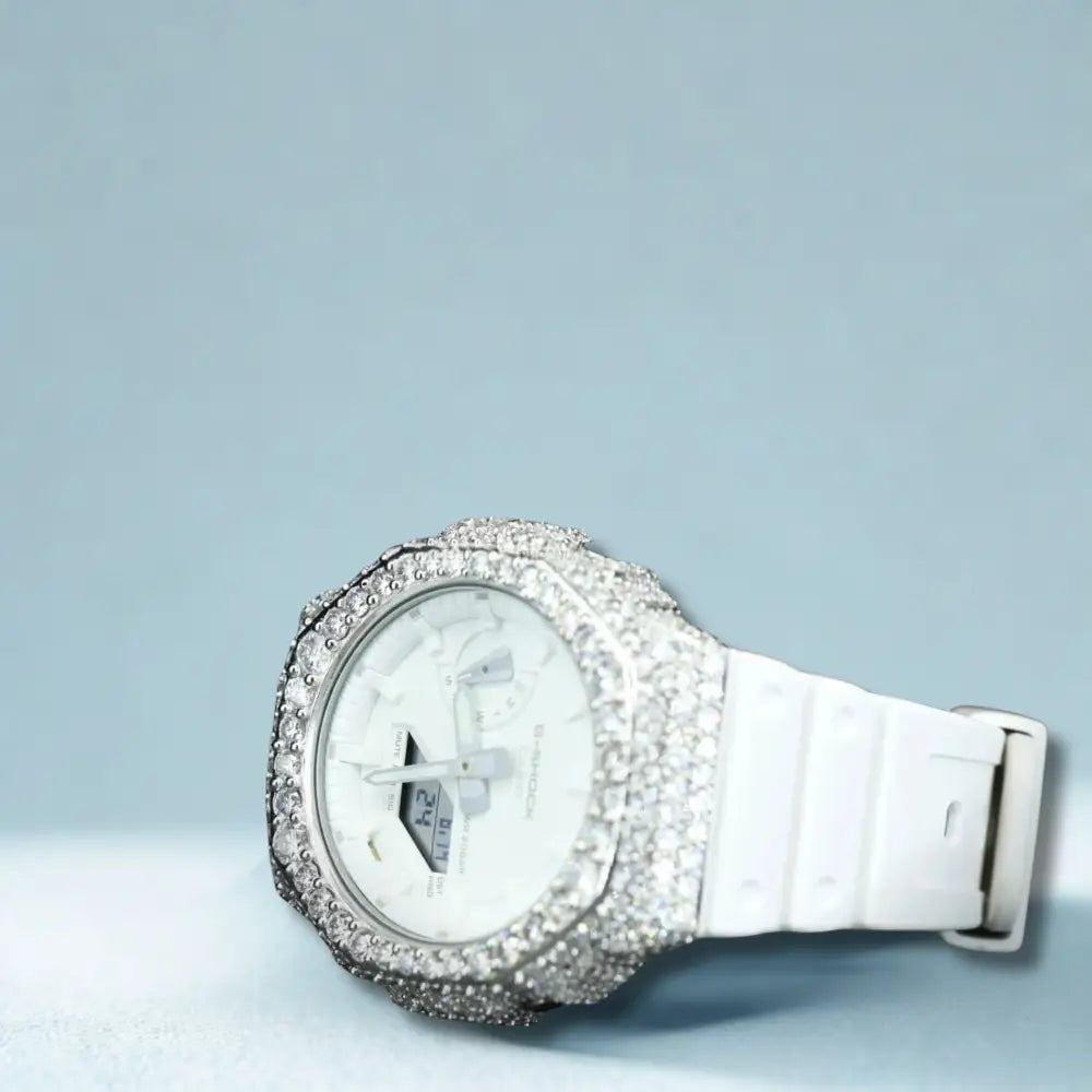 Montre CasiOak Custom Hip Hop – Moissanite 925 Silver Iced White Dial - Mod G-Shock GA2100