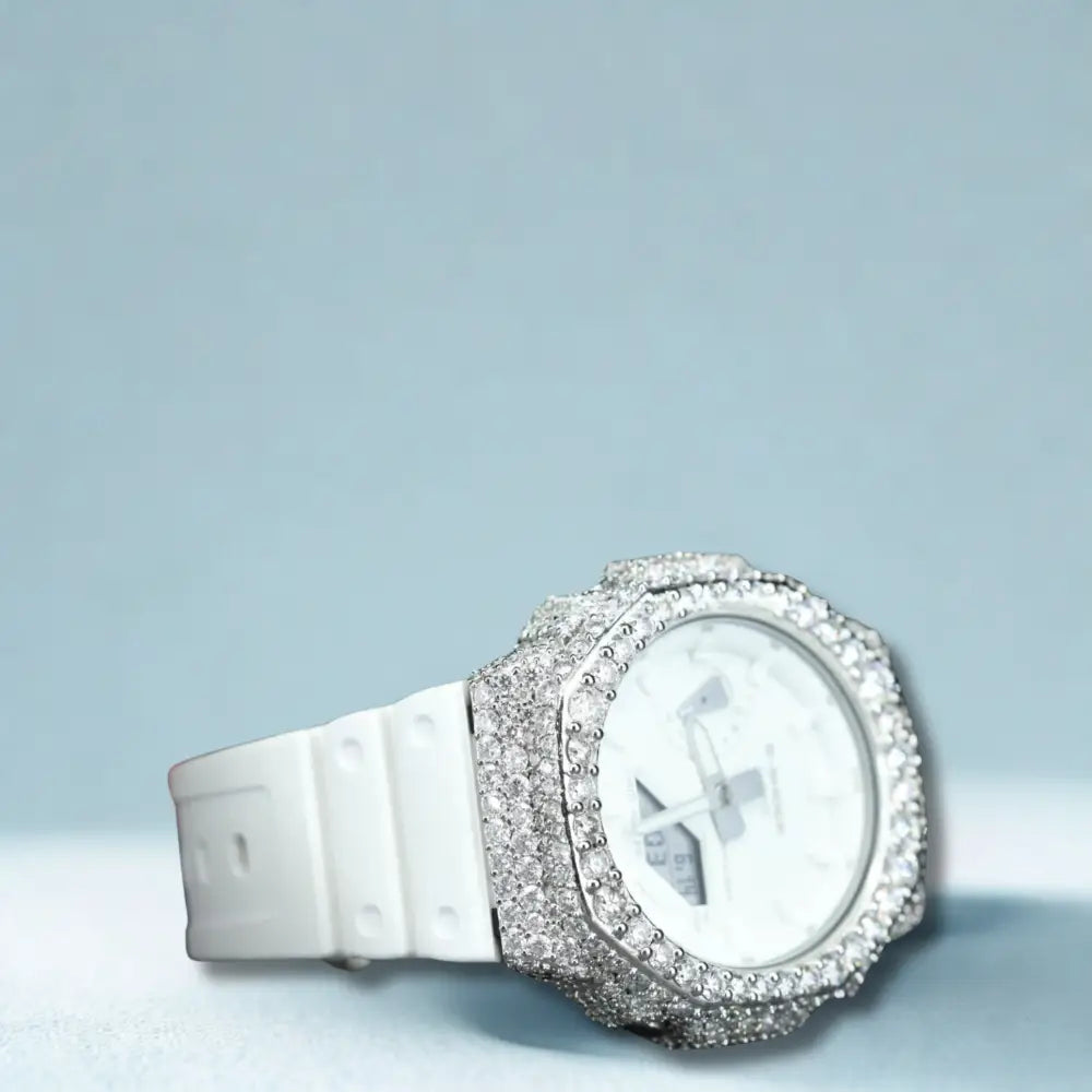 Montre CasiOak Custom Hip Hop – Moissanite 925 Silver Iced White Dial - Mod G-Shock GA2100