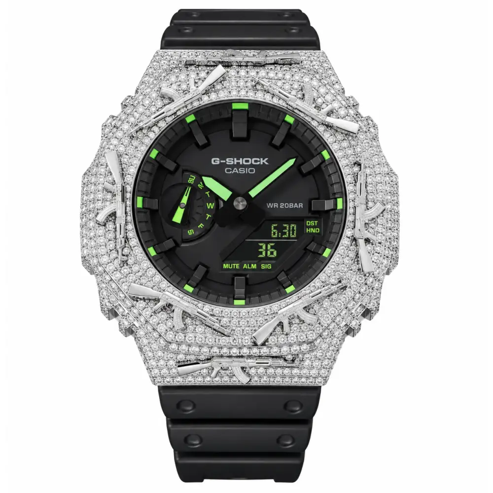 Montre G-Shock Custom Hip Hop – Moissanite AK Gun Iced Out - Luxury Mod GA2100