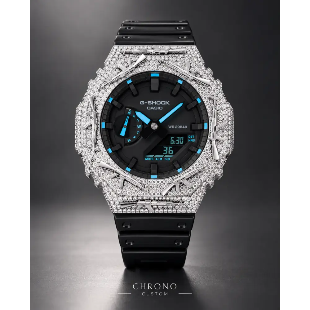 Montre G-Shock Custom Hip Hop – Moissanite AK Gun Iced Out - Luxury Mod GA2100