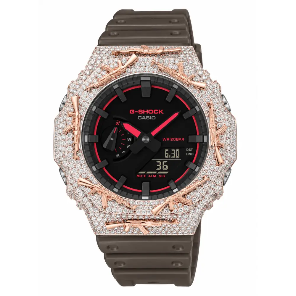 Montre G-Shock Custom Hip Hop – Moissanite AK Gun Iced Out - Luxury Mod GA2100