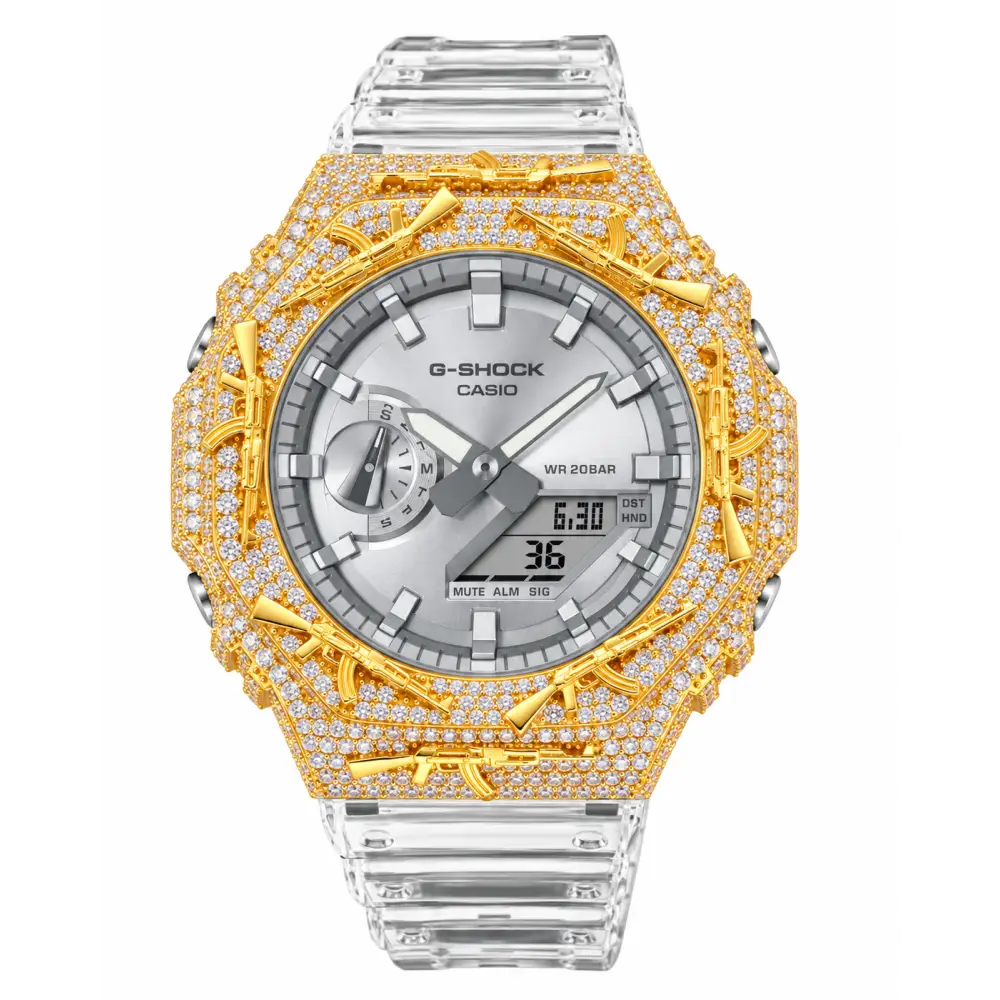 Montre G-Shock Custom Hip Hop – Moissanite AK Gun Iced Out - Luxury Mod GA2100
