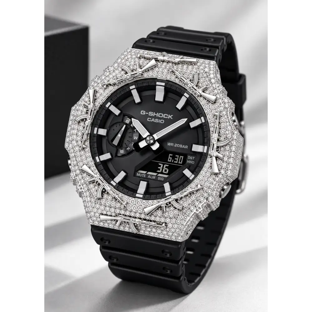Montre G-Shock Custom Hip Hop – Moissanite AK Gun Iced Out - Luxury Mod GA2100