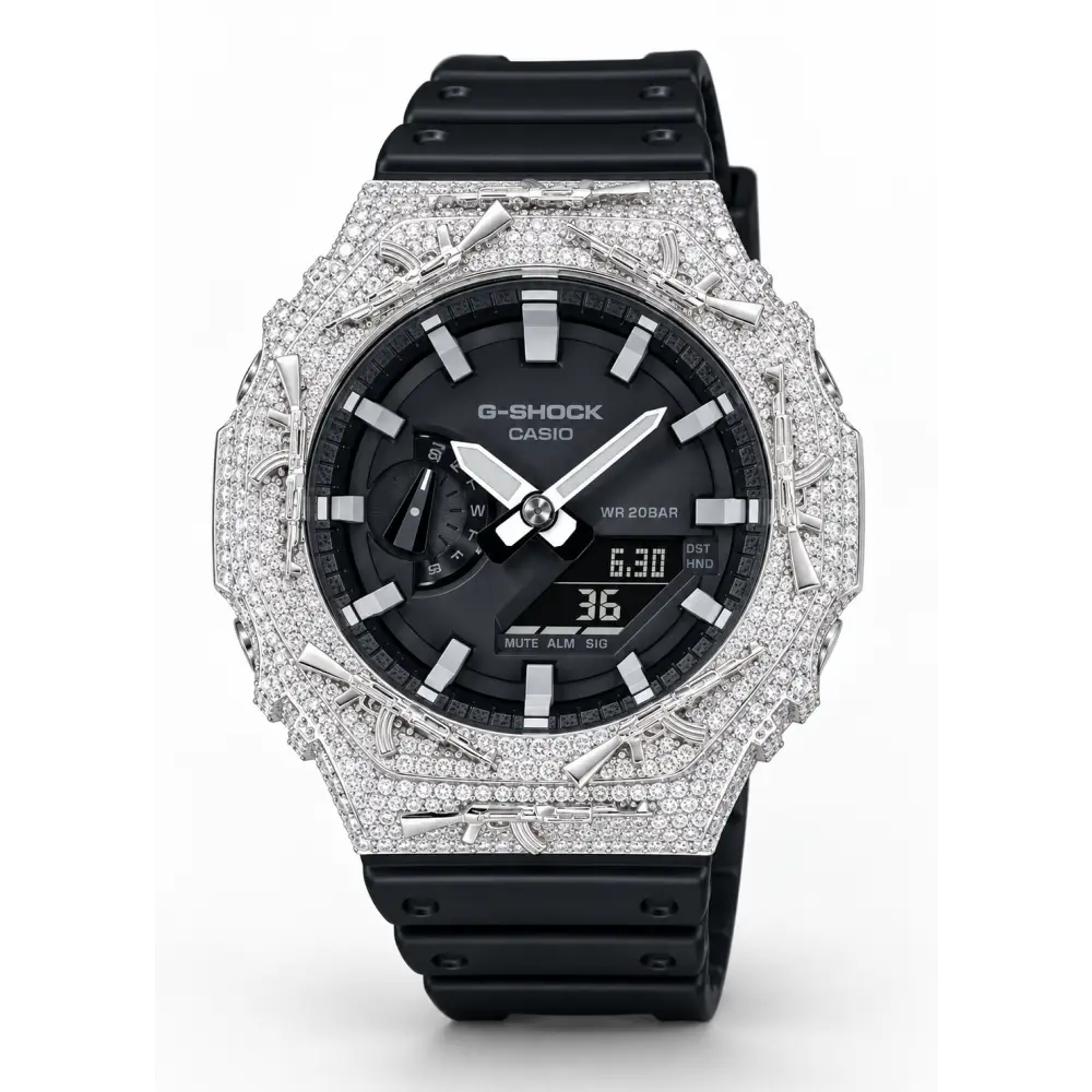 Montre G-Shock Custom Hip Hop – Moissanite AK Gun Iced Out - Luxury Mod GA2100