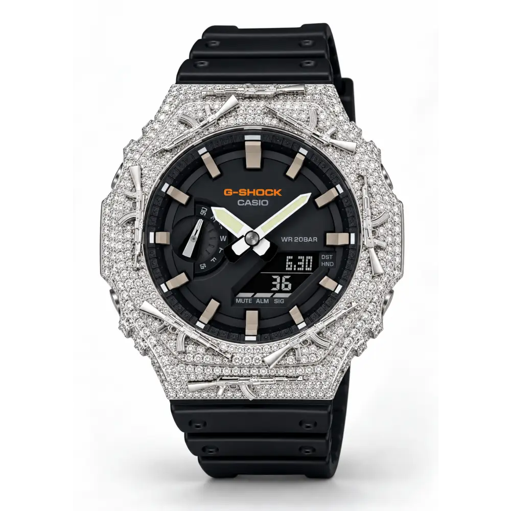Montre G-Shock Custom Hip Hop – Moissanite AK Gun Iced Out - Luxury Mod GA2100