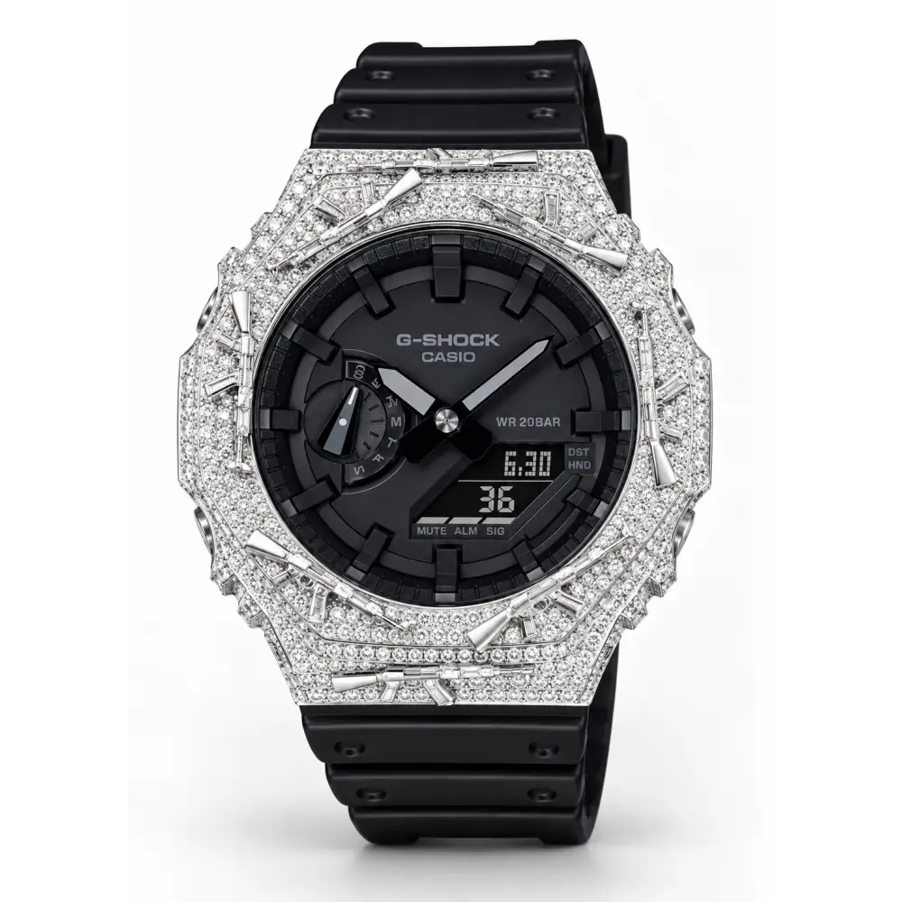 Montre G-Shock Custom Hip Hop – Moissanite AK Gun Iced Out - Luxury Mod GA2100